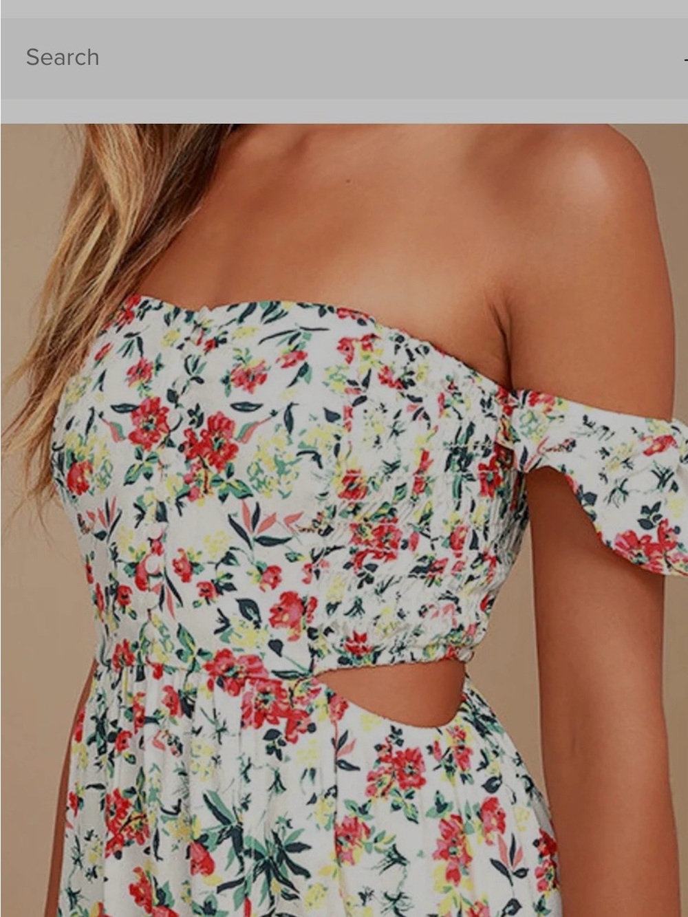 Lulu's White Floral Off-Shoulder Cutout Dress
